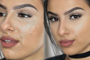 Da mặt bị mốc (hình trái) là tình trạng thường thấy khi trang điểm