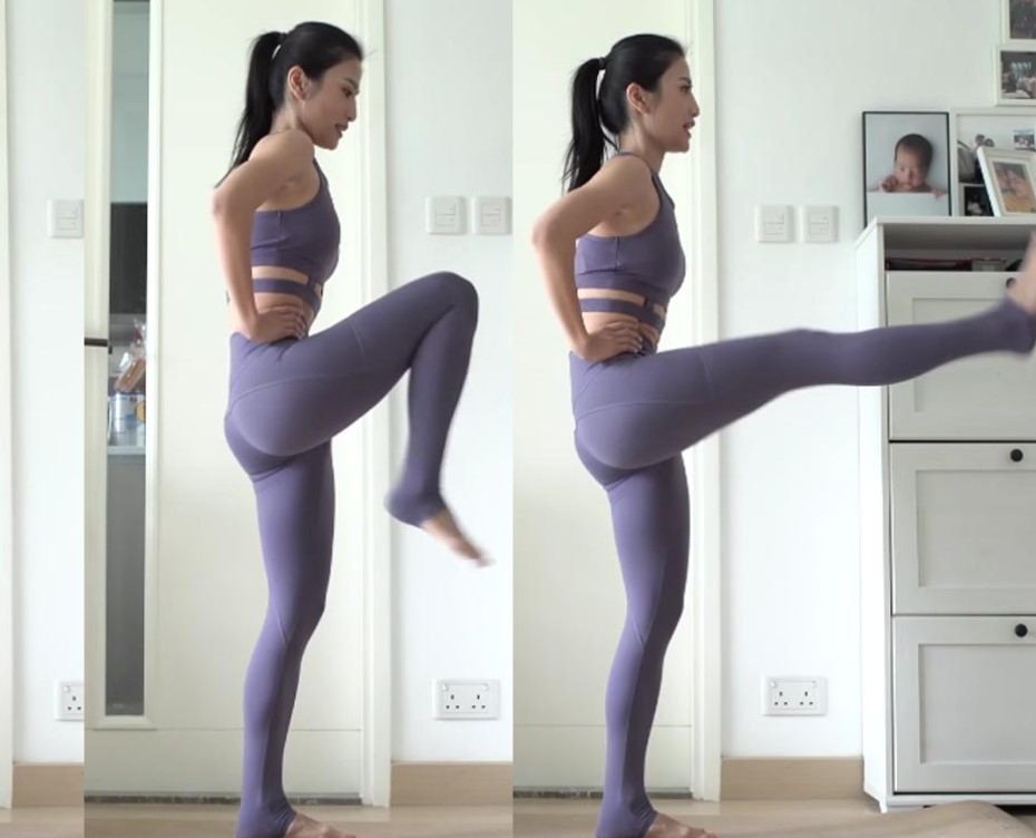 Gập bụng và đá chân mạnh về phía trước giúp giảm mỡ bụng hiệu quả