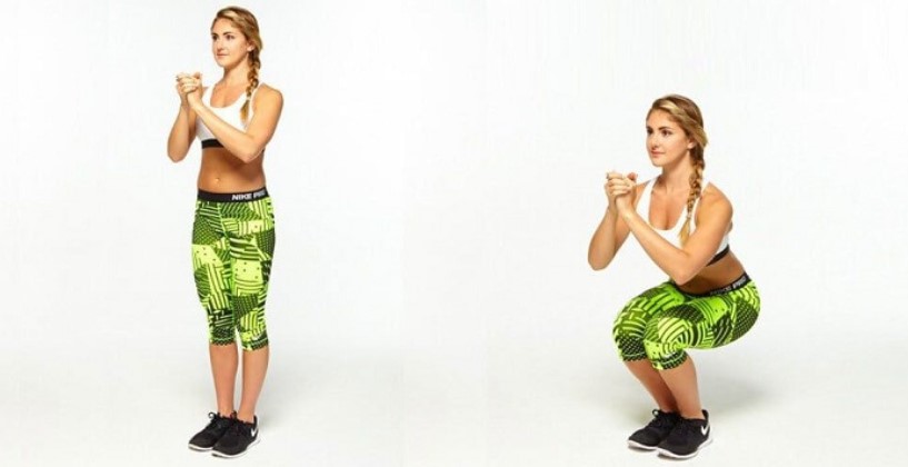 Bài tập Narrow squat với hai chân chụm lại