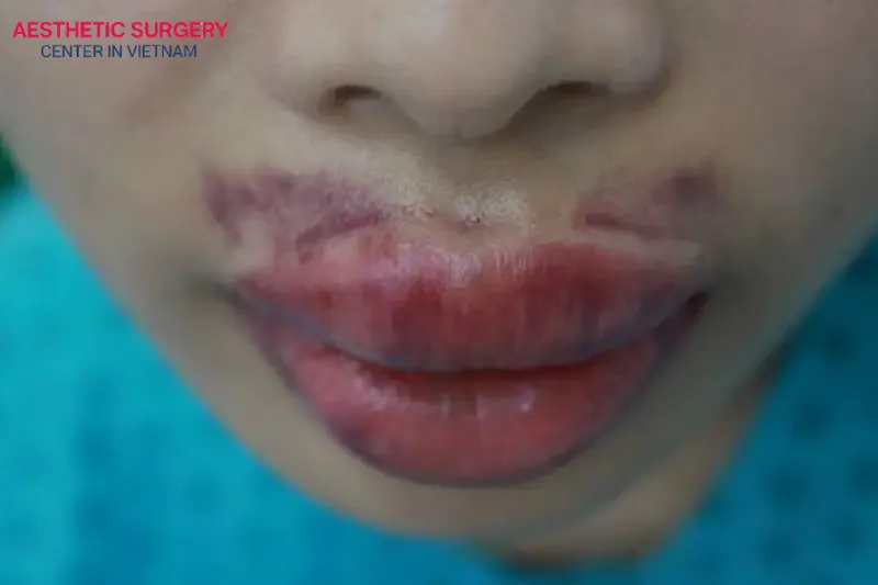 Swollen and bruised lips after filler injections are normal bodily reactions