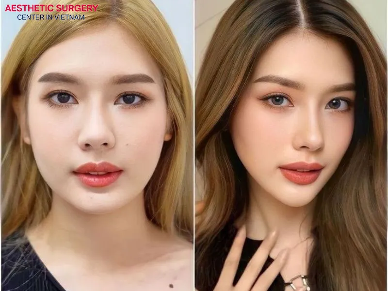 The overall face looks more balanced after refining the nasal bridge and columella