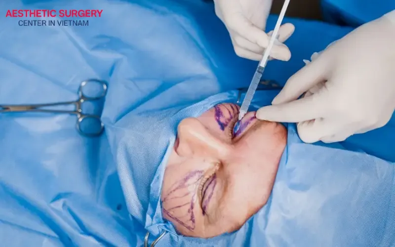 During blepharoplasty, the surgeon will make a small incision along the natural crease to avoid visible scarring after the procedure