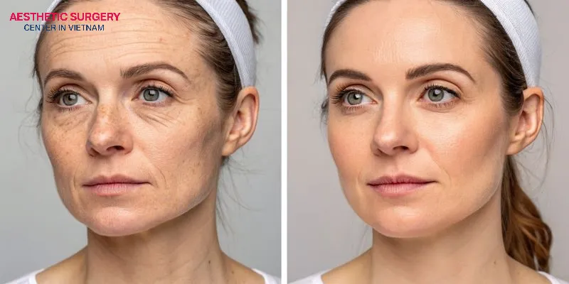 A client had all wrinkles smoothed out after receiving filler injections at The Aesthetic Surgery Vietnam Centre