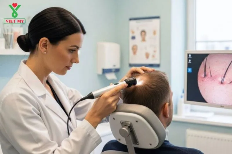 Surgeons at Viet My always conduct thorough examinations to determine each client’s hair density and hair loss condition.