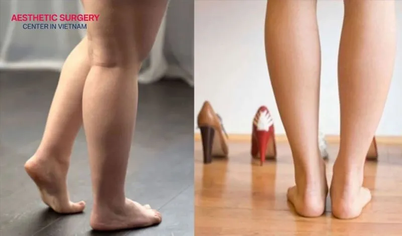 Patient’s leg contours before and after calf liposuction