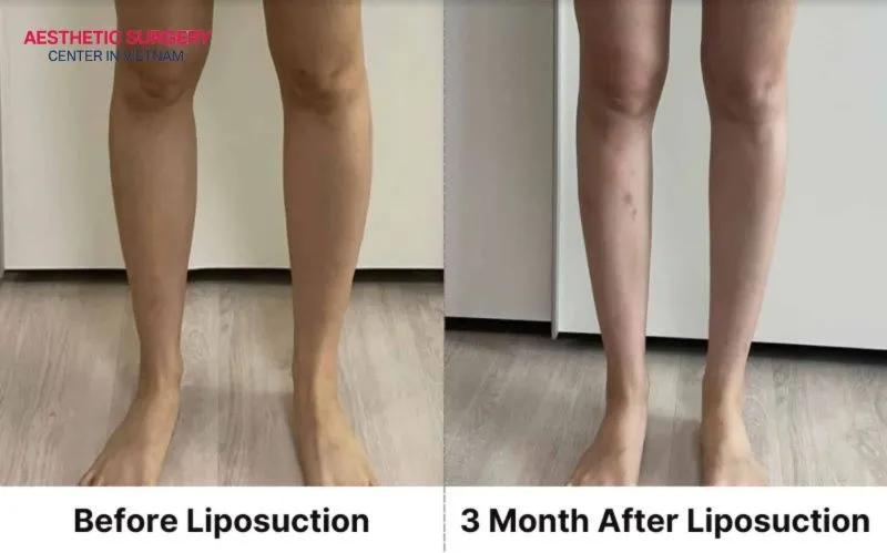 Three months after the procedure, the legs appear noticeably slimmer and more elongated compared to before.