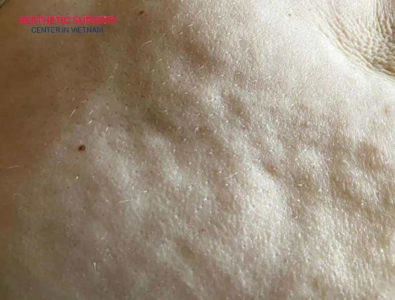 The skin can appear uneven and firm after liposuction because prolonged inflammation causes the body to produce abnormal fibrous tissue.