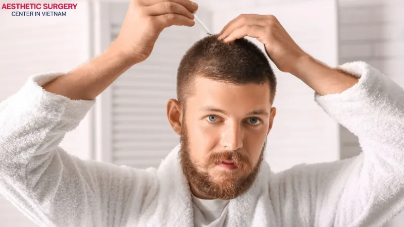 You can use saline solution, gentle shampoo, or a few drops of hair oil on the transplanted area and leave it for a while to soften the scabs before washing.