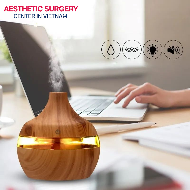 Place a small humidifier or a cup of water on your desk.