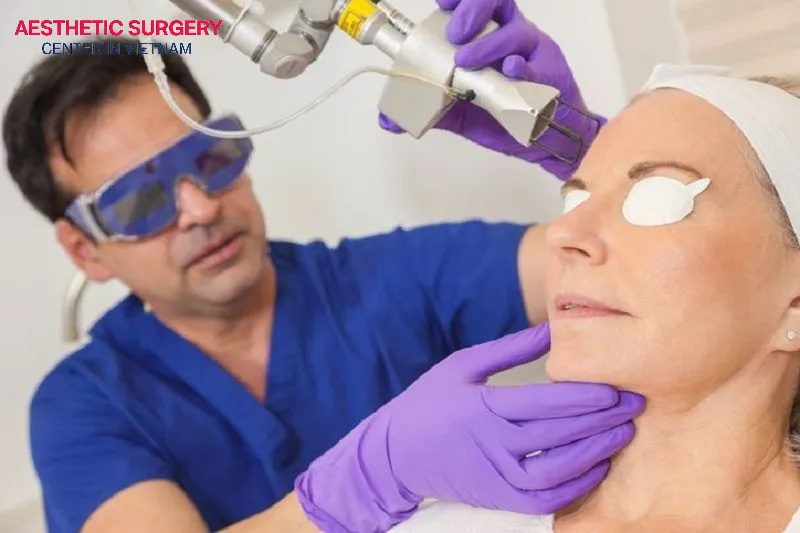 Laser eyelid resurfacing is a common solution for cases with mild excess eyelid skin.