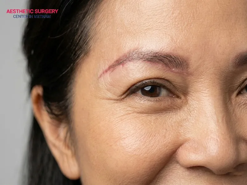 After a brow lift, a small dark scar may appear, but it can gradually fade over time.