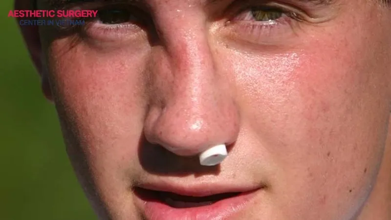 A broken nose can occur due to a strong impact to the nose during sports activities.