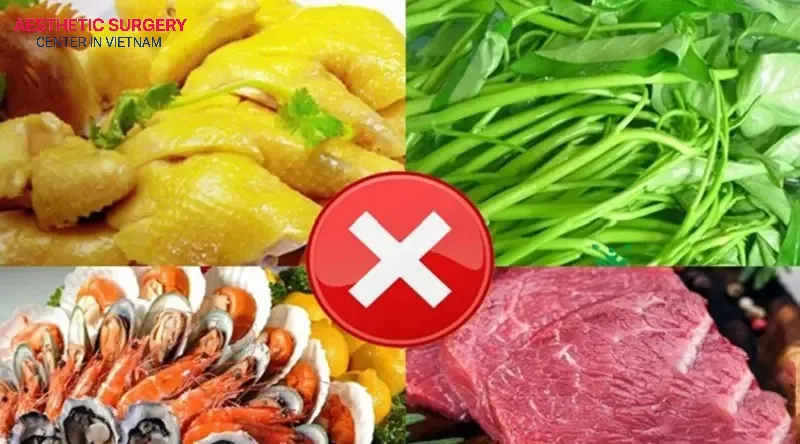 Avoid foods such as chicken, seafood, water spinach, and beef to prevent swelling and pus formation after liposuction