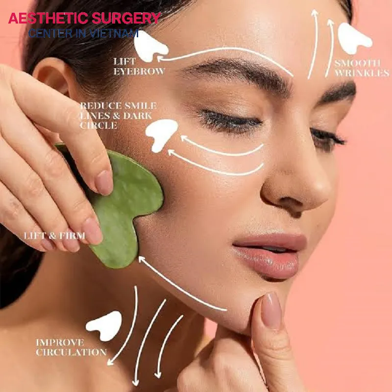 Gua Sha is a traditional massage therapy that uses mechanical friction from natural stone tools to help improve blood flow, reduce swelling and puffiness, and promote circulation near the skin's surface.