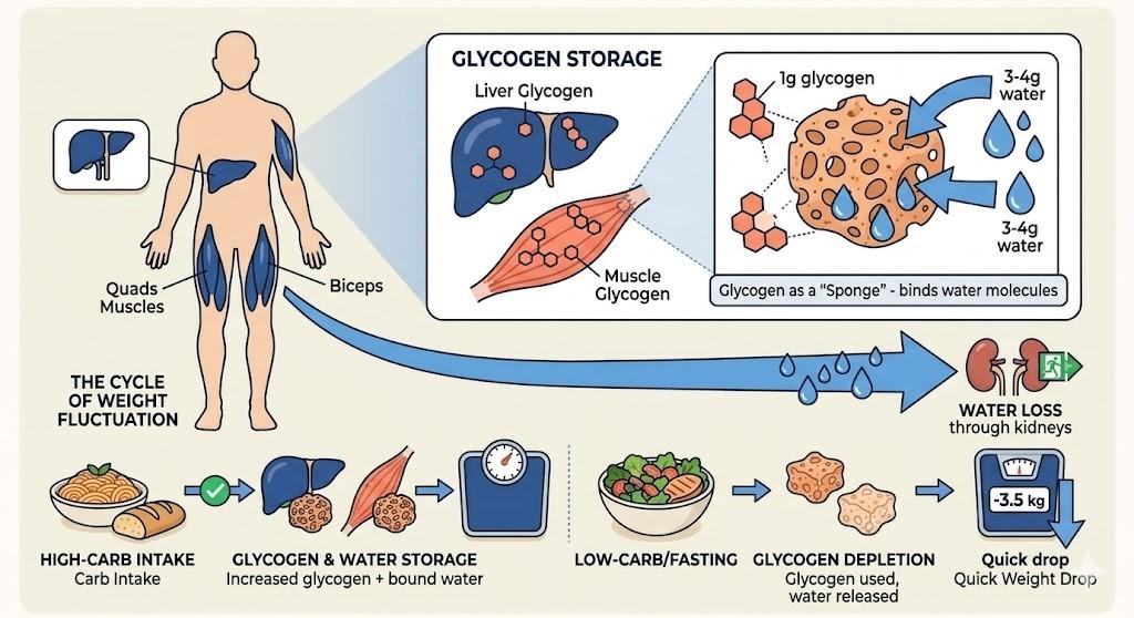 Tại sao mất nước và glycogen được nhầm với giảm mỡ?