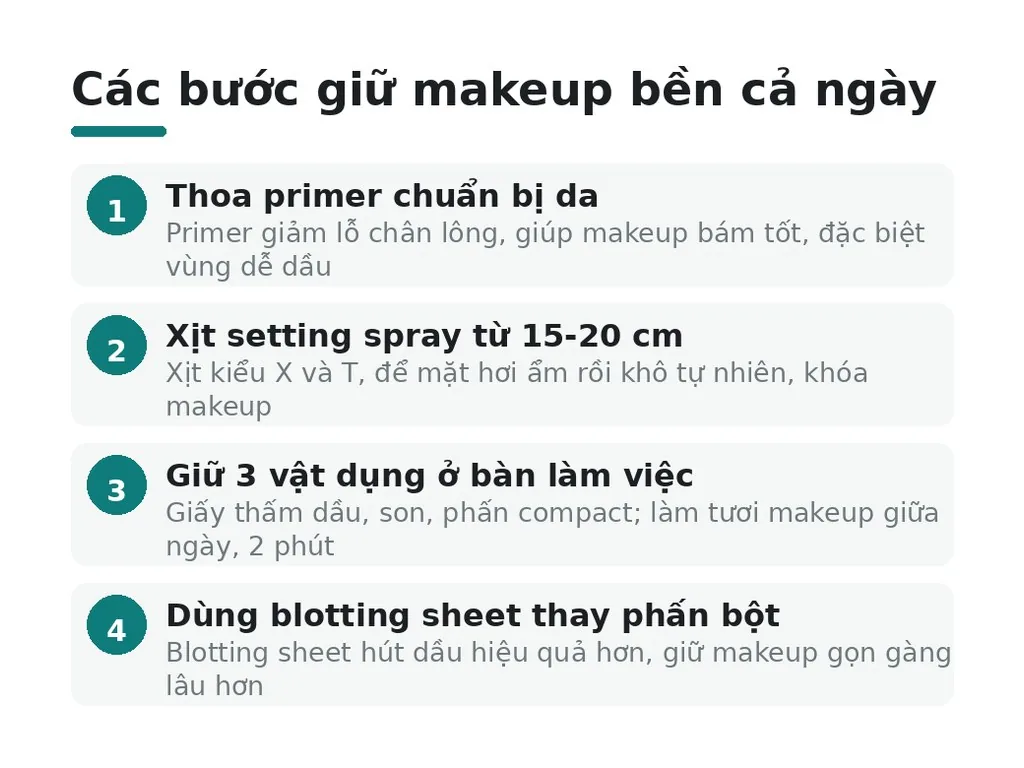 Làm sao để giữ makeup bền lâu cả ngày làm việc?