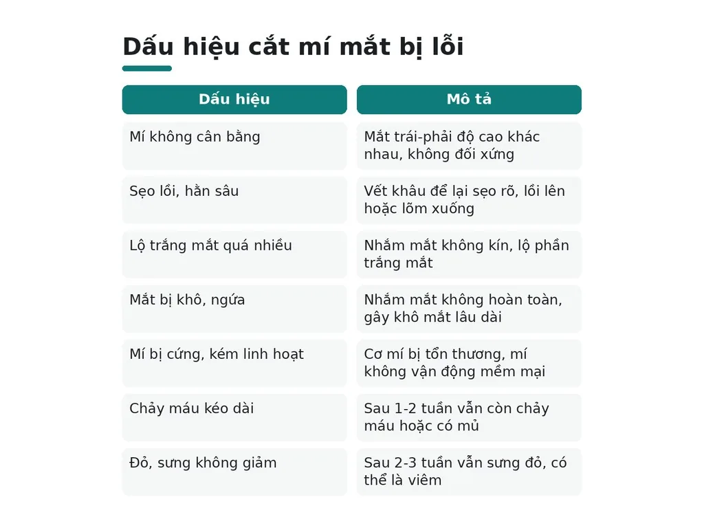Cắt mí mắt bị lỗi có những dấu hiệu nào?