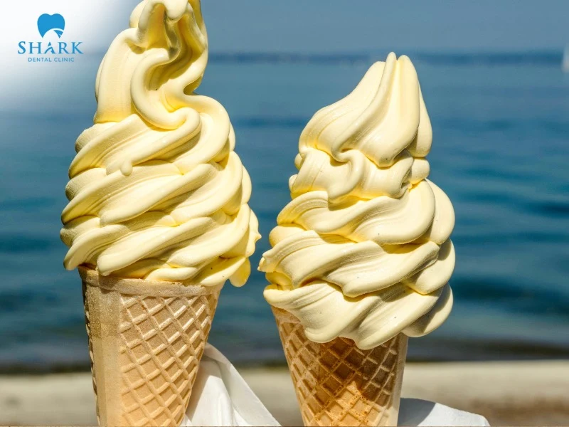 People wearing braces should avoid eating ice cream cones with shells that are too crispy and hard