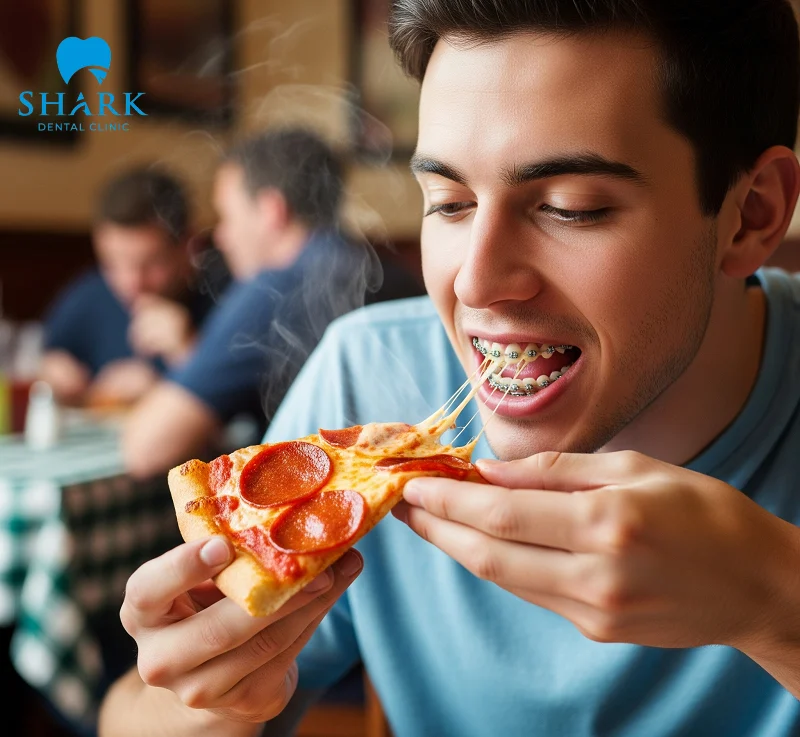 Eating lots of pizza can harm oral health with braces and raise the risk of obesity and other health issues.