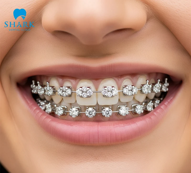 Diamond braces use orthodontic appliances made from stainless steel with archwire clips for secure placement