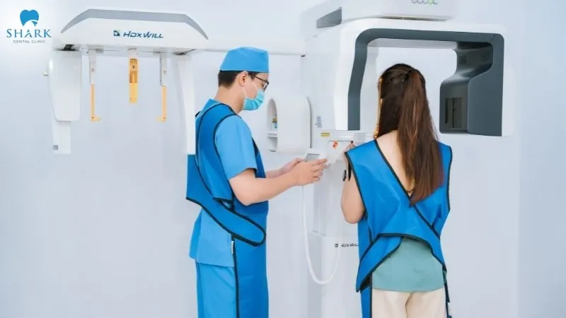 Wearing a specialized lead apron helps prevent radiation exposure to the baby