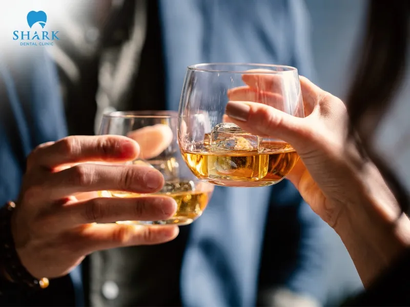 About 2–3 days after getting a permanent crown, you may drink a small amount of alcohol