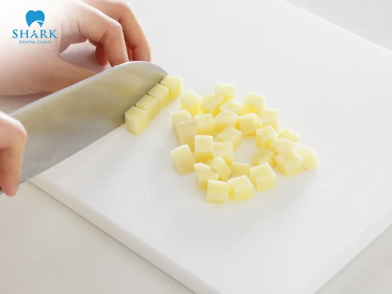 You can eat French fries, but they should be cut into small pieces and consumed in moderation