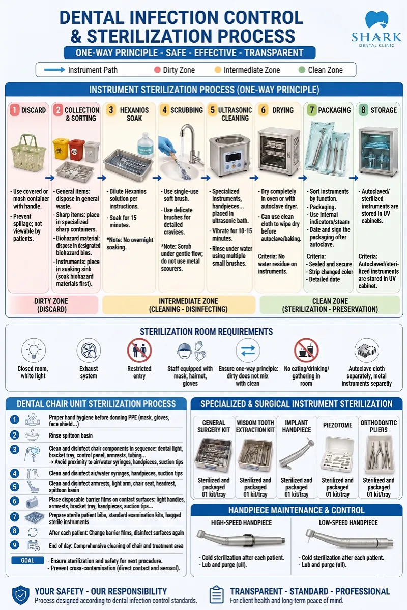 Shark Dental's infection control and sterilization procedures are implemented transparently and consistently in accordance with established healthcare regulations and professional standards