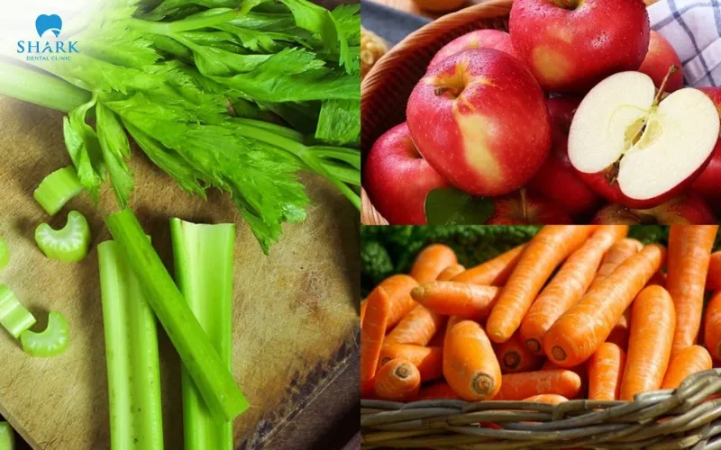 It is recommended to include foods such as apples, carrots, and celery in your diet, as they may help naturally clean the surface of your teeth while also supporting healthy gums and overall oral health