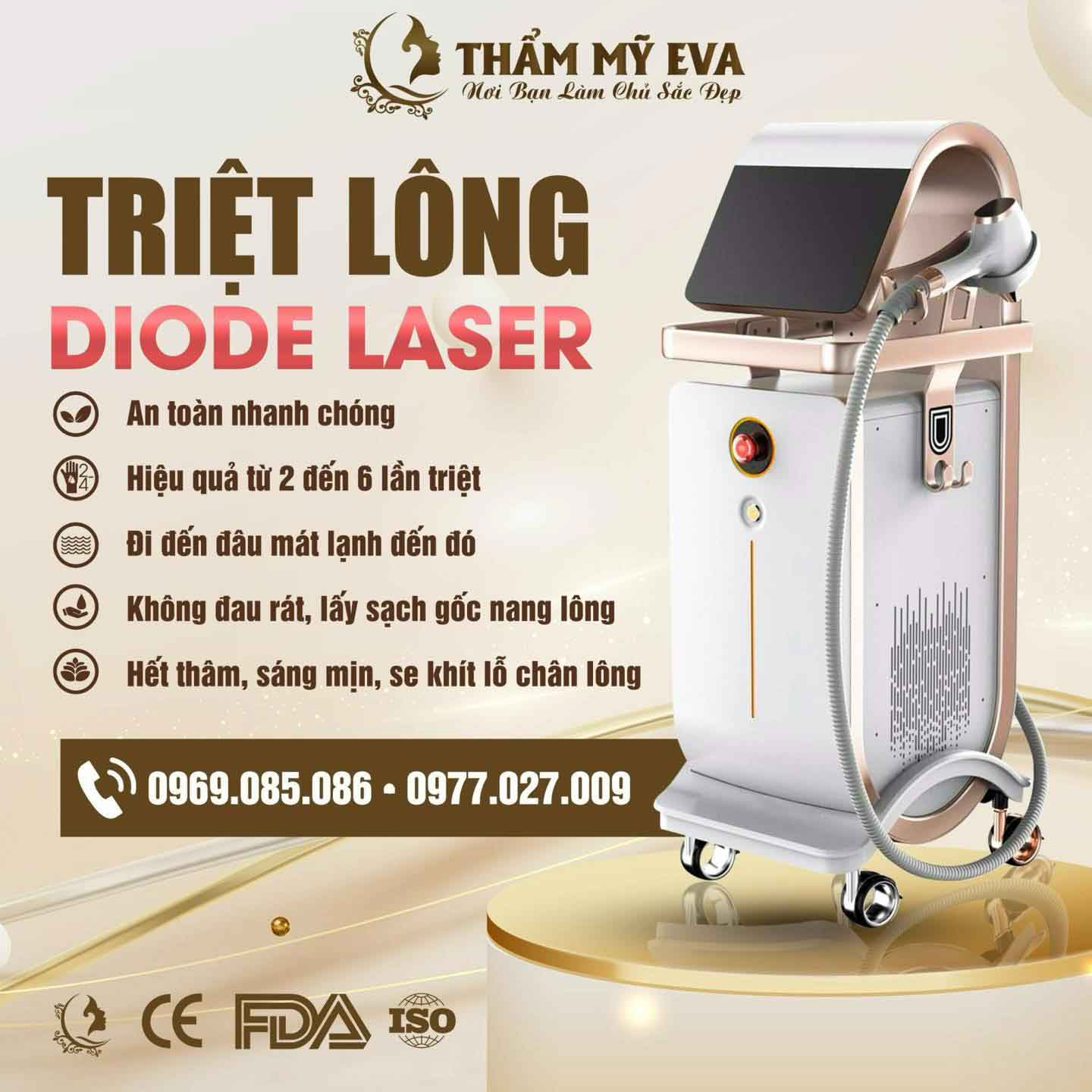 Thẩm mỹ EVA sở hữu các thiết bị triệt lông hiện đại