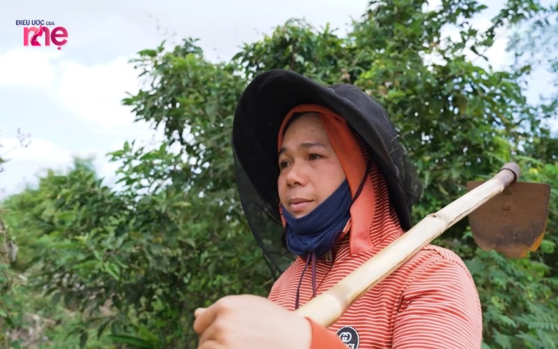 Công việc hằng ngày của chị Quân là phát cỏ, phun thuốc hay bón cây