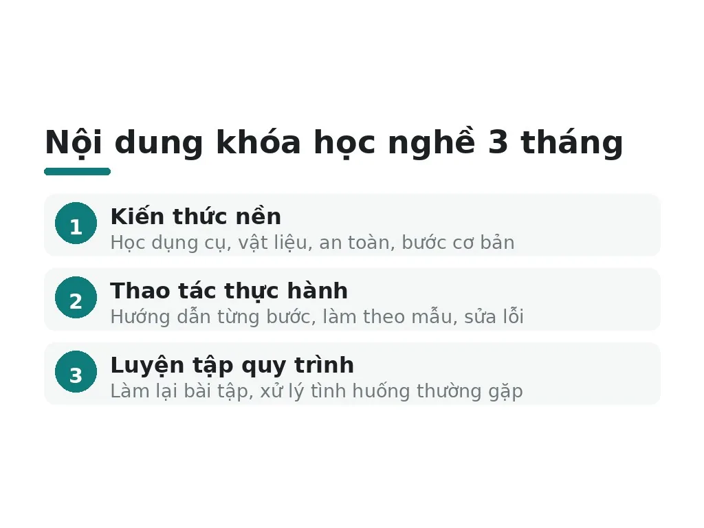 Học nghề trong 3 tháng thường gồm những nội dung gì?