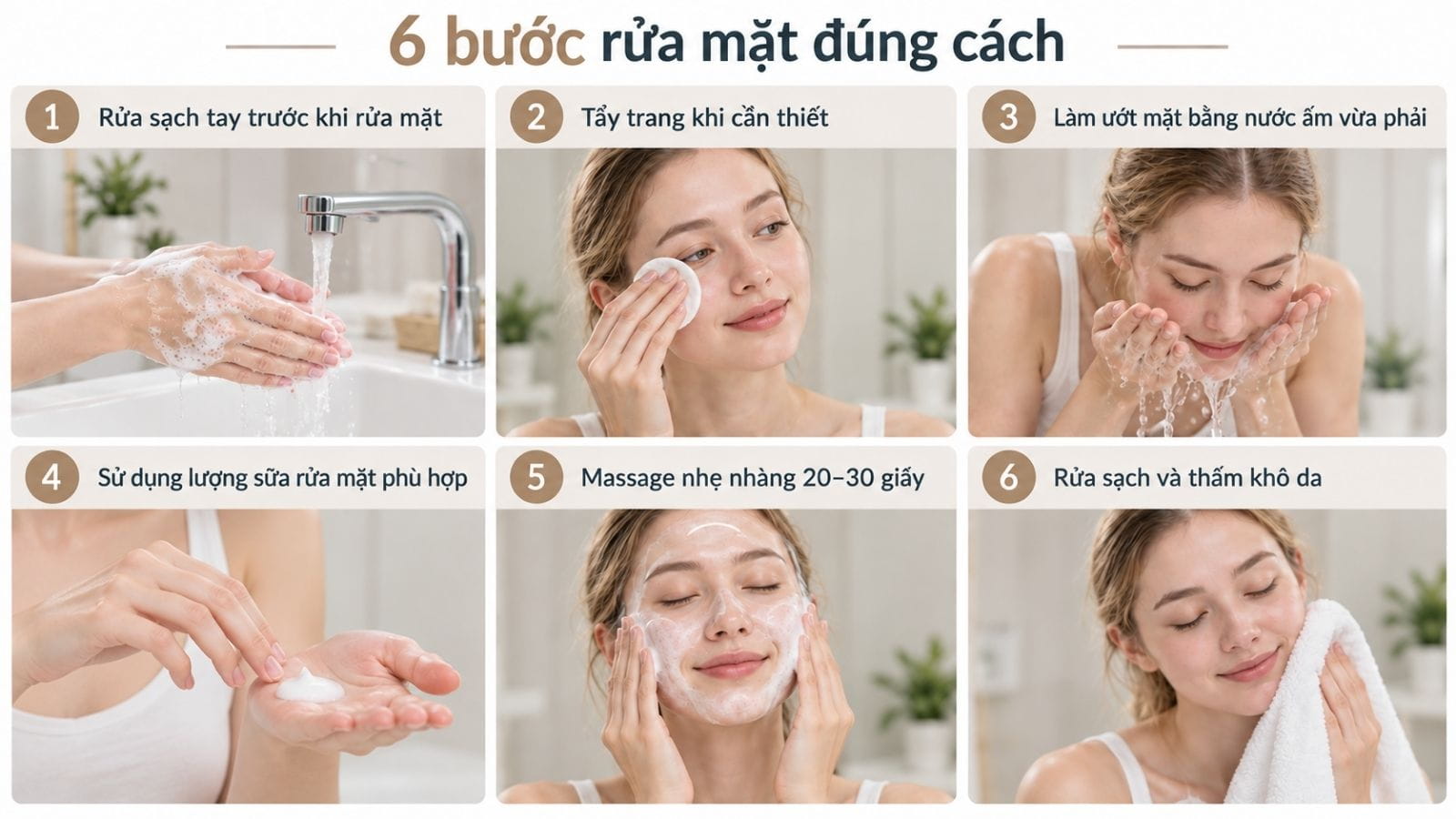 6 bước rửa mặt chuẩn spa giúp da sạch sâu hiệu quả