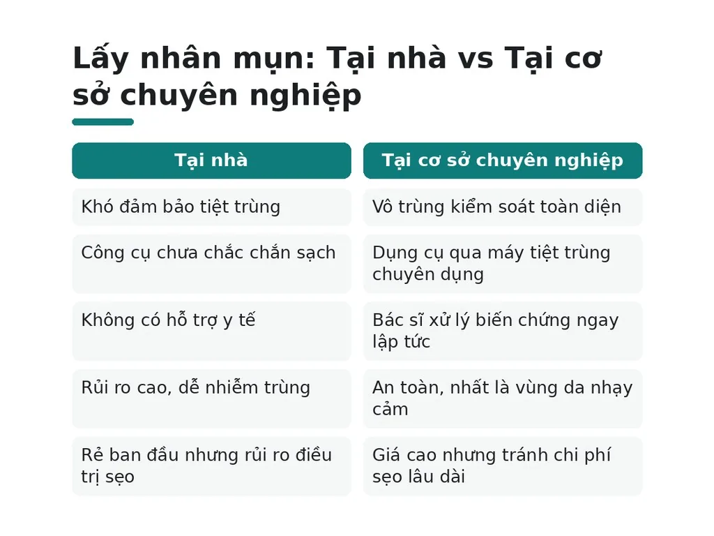 Lấy nhân mụn tại nhà vs tại cơ sở chuyên nghiệp