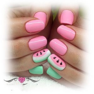 Mẫu nail xanh hồng sang chảnh và hiện đại