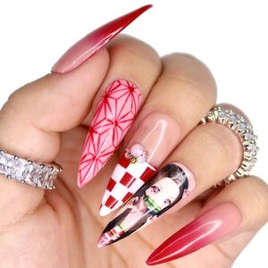Mẫu nail Nezuko theo phong cách đáng yêu