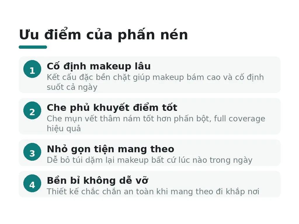 Phấn nén có những ưu điểm gì?