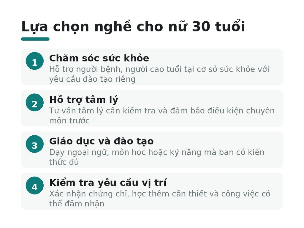Nữ 30 tuổi có thể chọn nghề gì trong chăm sóc sức khỏe, tâm lý và giáo dục?