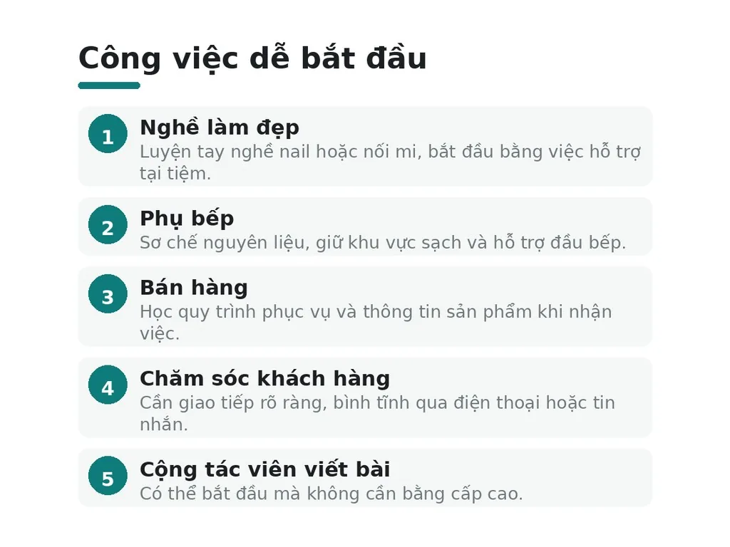 Nữ không có bằng cấp nên làm những công việc gì dễ bắt đầu?