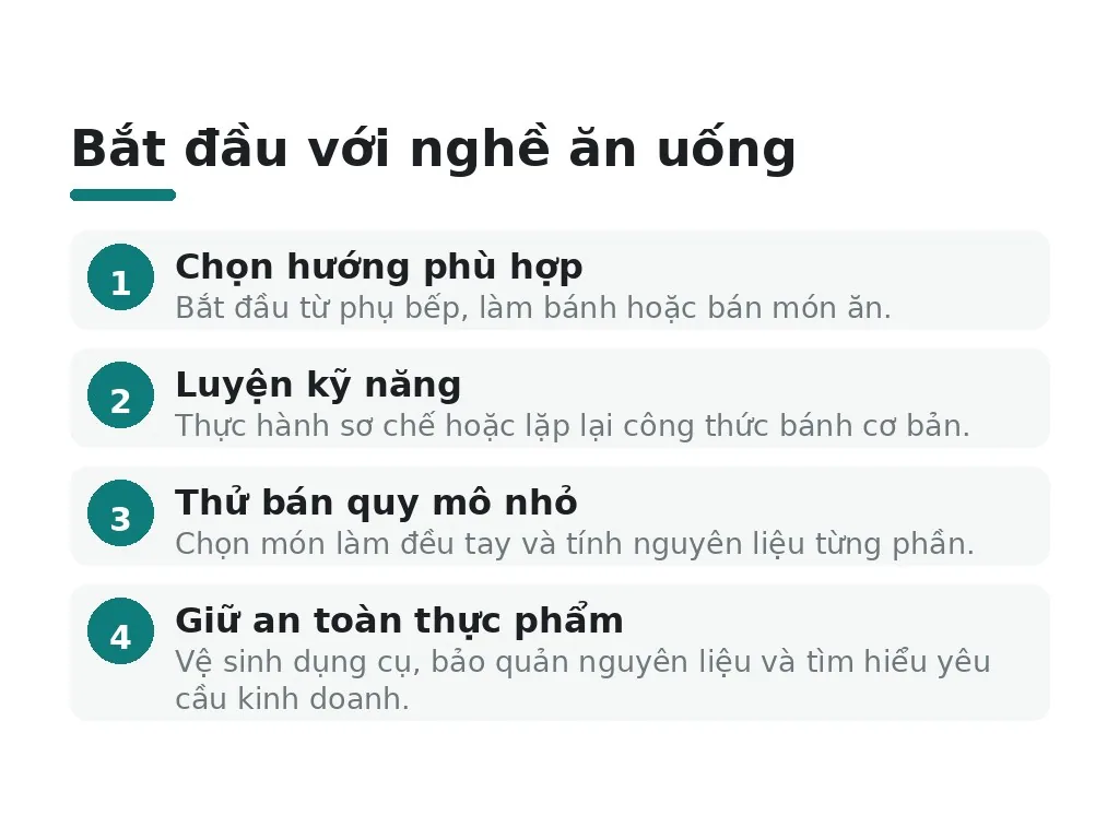 Không có bằng cấp có thể bắt đầu từ phụ bếp, làm bánh hoặc bán đồ ăn không?