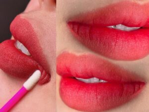 Sau khi bong phun môi màu đỏ tươi sẽ rất đẹp, màu sắc tươi tắn