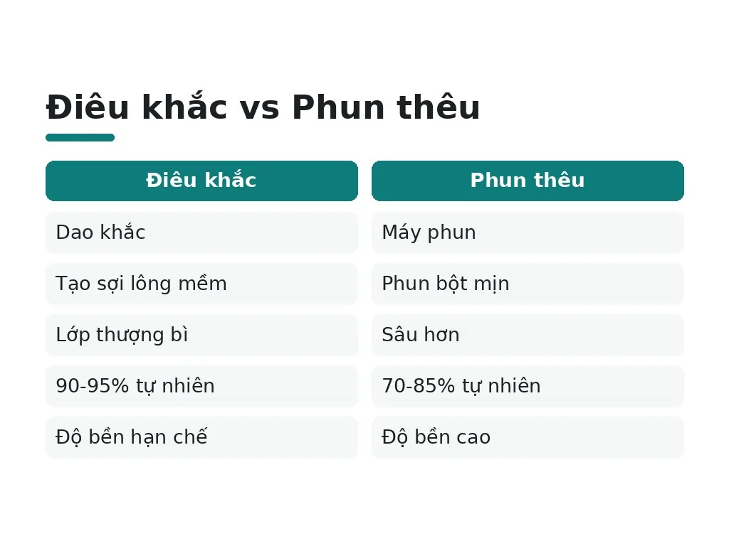 Phun thêu và điêu khắc chân mày khác nhau như thế nào?