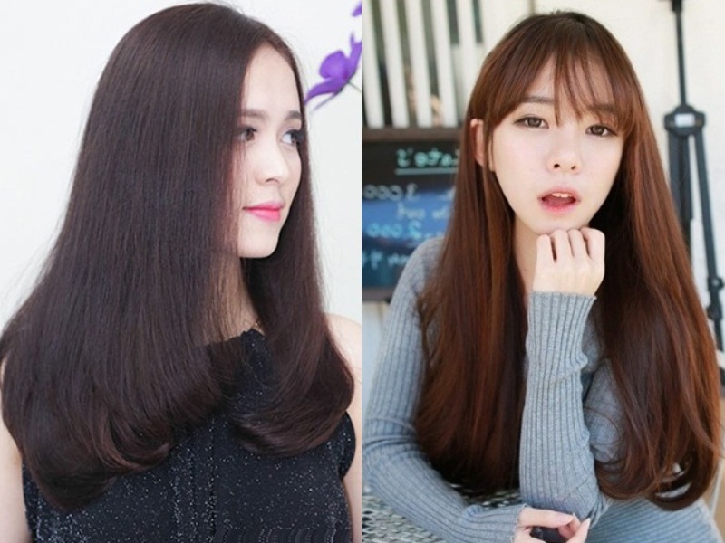 Tóc dài uốn cụp đuôi phù hợp với bạn nữ mặt trái xoan