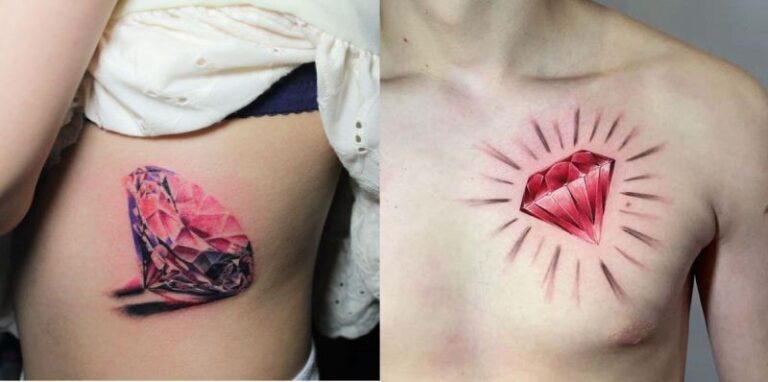    Hình xăm viên kim cương trên ngực đầy quyến rũ