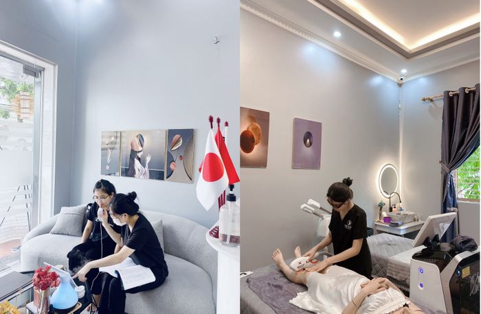 Phòng trị liệu tắm trắng sang trọng, bày trí tinh tế và sạch sẽ