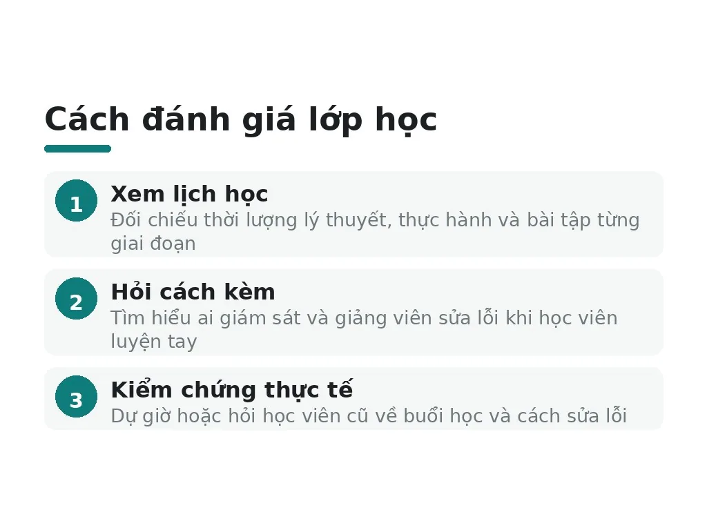 Làm sao đánh giá lớp học có đủ thực hành và giảng viên kèm sát?
