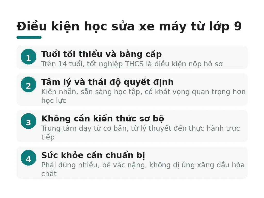 Học sinh cuối cấp 2 có thể học sửa xe máy được không?