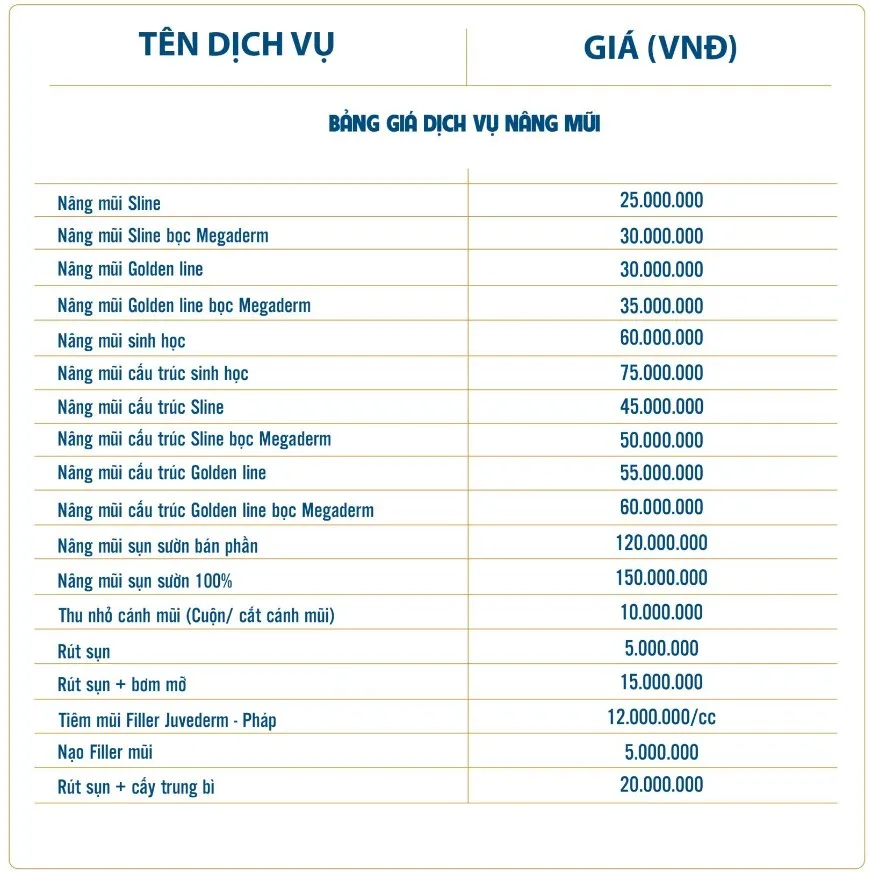 Các yếu tố ảnh hưởng đến chi phí nâng mũi và bảng giá dịch vụ nâng mũi.