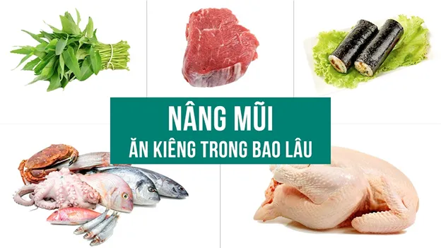 các thực phẩm nên kiêng sau nâng mũi như rau muống, thịt đỏ, hải sản và thực phẩm dễ gây kích ứng.