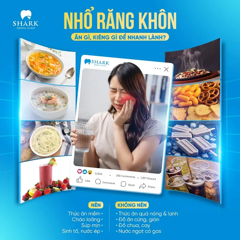 Hãy ưu tiên sử dụng thức ăn dễ nhai, dễ nuốt và không nên ăn thức ăn cứng, lạnh sau khi nhổ răng khôn để hạn chế làm ảnh hưởng vết thương